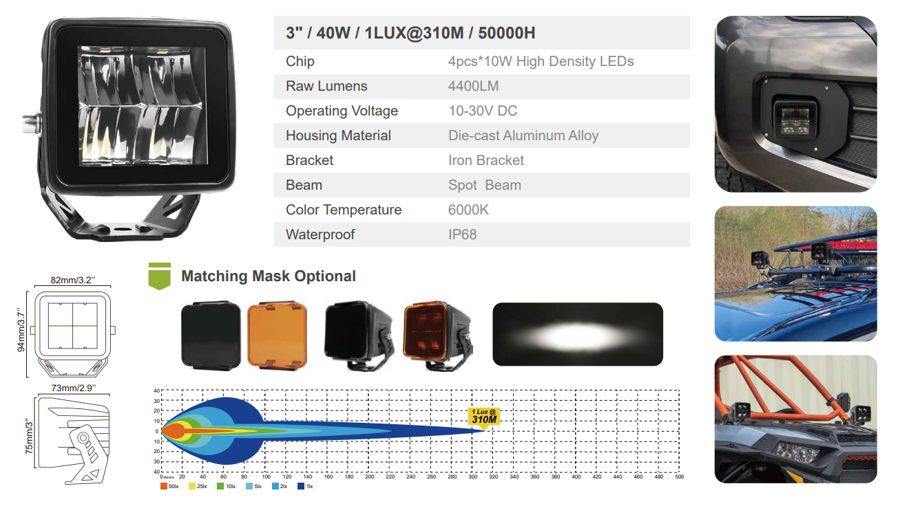 Focos LED 3" Spot Beam 40W